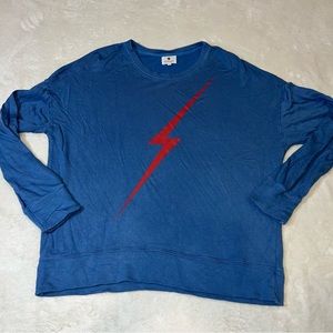 Women’s Sundry Blue Crew Neck Sweatshirt Red Lightning Bolt Size 2